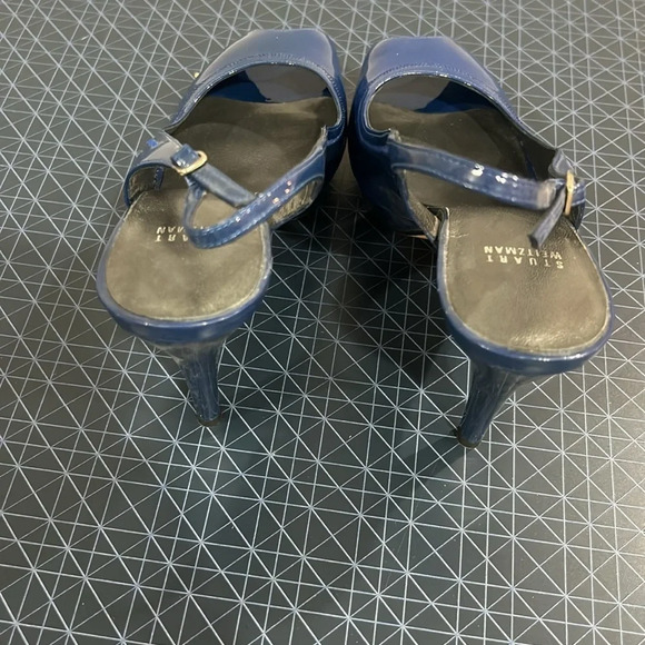 Stuart Weitzman Peep Toe asking Back Leather Pump  Blue - Picture 6 of 9